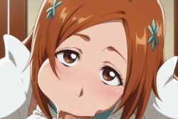 1boy 1girl ai_generated bangs bare_shoulders bed bleach blue_butterfly blush braid brown_eyes brown_hair bug butterfly butterfly_hair_ornament censored closed_mouth dress elbow_gloves erection eyebrows eyebrows_visible_through_hair face fellatio flower forehead gloves hair_flower hair_ornament hairclip hairpin heart hetero indoors inoue_orihime insect licking lips long_hair looking_at_viewer looking_up male_pubic_hair mosaic_censoring nude open_fly open_mouth oral orange_hair orihime_inoue parted_bangs penis pillow portrait pov pov_crotch pubic_hair saliva shiny shiny_hair short_hair smile solo_focus sweat swept_bangs symbol-shaped_pupils twintails uncensored veins veiny_penis