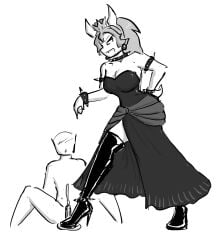 1boy 1boy1girl 1female 1girl 1girl1boy 1girls adult adult_female ballbusting ballbusting_induced_orgasm ballbusting_orgasm big_breasts black_and_white boobs boot_fetish boots bowsette breasts cbt celera_prime cfnm clothed_female_nude_male clothes cock_and_ball_torture cock_and_balls_torture crown cum cumshot dominant dominant_female dominatrix female female/male femdom gown high_heel_boots high_heels horns knee_boots kneehigh_boots leather leather_boots long_legs male male/female malesub mario_(series) monochrome nintendo princess queen royalty stepped_on stepping_on_balls submissive_male tall_boots thigh_boots thigh_highs thighhigh_boots thighhighs thighs