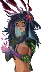 1girls alternate_breast_size areolae blue_hair breasts chameleon green_skin league_of_legends multicolored_skin navel neeko nude riot_games sketch solo solo_female source_request vikan-pykan yellow_eyes