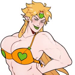 abs big_breasts boobs bra bra_only breasts busty dio_brando female female_dio freakyhamon genderswap genderswap_(mtf) green_lipstick jojo's_bizarre_adventure muscular muscular_female pointy_ears removing_bra rule_63 stardust_crusaders yellow_bra