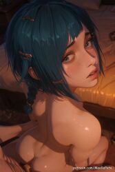 ai_generated arcane ass beautiful beauty bed blush breasts cheeks cute doggy doggy_style doggystyle embarrased_female embarrassed enjoying female from_behind from_behind_position girl girly grabbing grabbing_from_behind groping human innocent kneeling kneling_on_bed long_hair love maellepetite muscular muscular_male naked nude nude_female pose powder_(arcane) pussy sex_from_behind sex_on_bed shy vagina vaginal_penetration vaginal_sex