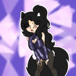 1eye 1girl 1girls animal_ears animal_tail ass black_ears black_hair black_tail bottomless breasts chubby curvy curvy_female eyes fangs female female_focus gray_eyes hair hands_down horny huge_breasts large_breasts lingerie long_hair looking_at_viewer mature_female mature_woman milf mommy nipples one_eye open_mouth posing purple_background purple_clothes scar solo_female tail tammy_the_wolf tusks wolf wolf_ears wolf_girl wolf_tail woman woman_solo xerion