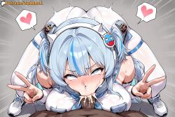 ai_generated zadbhell 1girls curvy curvy_figure long_hair blue_hair bodysuit voluptuous voluptuous_female smile ass breasts huge_breasts huge_ass goddess_of_victory:_nikke mekami_shifty_(nikke) shifty_(nikke) ahe_gao oral oral_sex oral_penetration blowjob fellatio cum cum_in_mouth 1boy dark-skinned_male huge_cock interracial