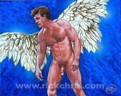 1boy 2011 archived_source artist_logo balls dated flaccid gay male male_only muscular nipples penis pubic_hair realistic rick_chris_(artist) solo traditional_media yaoi
