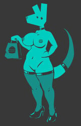 anthro beady_eyes big_breasts breasts burger choker clothing deliveroo eyelashes eyeshadow fast_food female food footwear genitals grey_background hand_on_hip hi_res high_heels huge_breasts jewelry kangaroo legwear macropod makeup mammal marsupial mature_female monochrome mostly_nude necklace nibhaaz pussy shoes simple_background solo tail_sock thigh_highs wide_hips