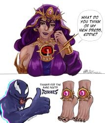 ankle_cuffs anklet arched_foot arched_soles barefeet barefoot black_nails black_toenails brown_skin brown_skinned_female feet feet_fetish feet_focus female foot_fetish foot_focus marvel marvel_rivals meta_alvado scarlet_witch scarlet_witch_(marvel_rivals) scarlet_witch_(twisted_conjurer) stereotype thank_you thumbs_up tiptoes toe_ring toe_rings toenail_polish toenails toes venom_(marvel) venom_(marvel_rivals) wanda_maximoff