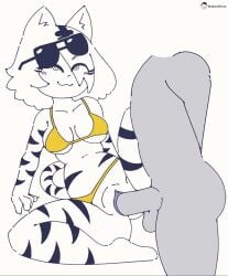 :3 animated anthro anthro_female anthro_focus anthro_only anthro_penetrated balls ballsack big_ass big_breasts big_butt big_penis big_thighs big_waist bikini bikini_aside bikini_only blinking breasts dark-skinned_male dark_skin faceless_male female_focus grin grinning human_on_anthro human_penetrating humming looking_up male/female medium_hair missionary missionary_position moan moaning open_mouth penetrated penetrating penetration plap plap_(sound) plapping pussy pussy_juice rishmimu sex sharp_claws smiking sound sound_effects sunglasses sunglasses_on_forehead sunglasses_on_head suzu_(rishmimu) tagme tiger_ears tiger_girl tiger_print tiger_stripes tiger_tail vagina vaginal_fluids vaginal_insertion vaginal_juices vaginal_penetration vaginal_sex video voider_(artist) voiderino voidovoiderino white_background white_body white_fur white_hair yellow_bikini