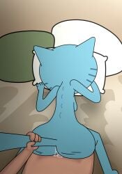 2021 3_fingers anthro anthro_penetrated arms_bent ass bedding bedding_background bent_leg big_breasts big_butt biped bird's-eye_view black_markings blue_body blue_breasts blue_ears blue_fur blue_tail bodily_fluids breasts cartoon_network cum digital_drawing_(artwork) digital_media_(artwork) doggy_style domestic_cat duo elderly elderly_anthro elderly_female face_in_pillow faceless_anthro faceless_character faceless_female felid feline felis female female_anthro female_on_human female_penetrated fingers first_person_view from_behind_position fur genital_fluids grabbing_from_behind green_pillow hi_res high-angle_view huge_hips human human_on_anthro human_penetrating human_penetrating_anthro human_penetrating_female human_pov humanoid_hands impstripe inside interspecies light_body light_fur light_skin male male/female male_human male_on_anthro male_penetrating male_penetrating_anthro male_penetrating_female male_pov mammal markings mary_senicourt mature_anthro mature_female monotone_tail nude nude_anthro nude_female nude_human nude_male on_model penetrating_pov penetration pillow plantigrade pointy_ears prick_ears sagging_breasts sex side_boob tail tail_grab tail_pull the_amazing_world_of_gumball thick_thighs whisker_markings white_pillow wide_hipped_anthro wide_hipped_female wide_hips