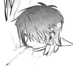 1boy 1girls bandages cunnilingus eye_patch female gintama kijima_matako male male_focus monochrome oral pussy pussy_juice sketch solo_focus takasugi_shinsuke takasugimatako uncensored