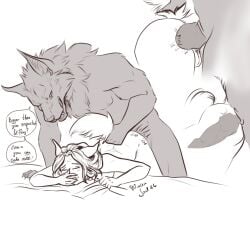 anal anal_sex andromorph anthro ass_up canid canine dialogue duo female fox_ears fox_tail fur genitals humanoid intersex knot knot_fucking knotted_penis knotting male male/female mammal mythological_canine mythological_creature mythology not_furry penetration penis sex shut_up speech_bubble tail tail_pull werecanid werecanine werecreature werewolf wintersoul