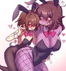 1ambiguous 1boy 1boy1girl 1girls 2d 2d_(artwork) ambiguous_gender anthro anthro_female bitch_boy blush boobs bow bowtie brown_hair bunny_boy bunny_ears bunny_girl bunny_tail bunnysuit confused curvy curvy_figure deltarune digital_drawing_(artwork) digital_media_(artwork) eyebrows eyelashes female female_anthro femenine_male fishnet_legwear fishnets flat_chest friends frown frowning hand_gesture heart heart_symbol hearts helpless helpless_female helpless_male horny human humanoid kris_(deltarune) larger_female lizard_girl male matching_hair/eyes matching_outfit monster monster_girl non-binary non-human nonbinary red_eyes red_heart red_soul sharp_teeth soul spiky_hair stockings susie_(deltarune) sweating tail teenager teenager_on_teenager tomboy tomboyish tongue tongue_out twink