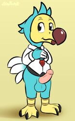 animal_crossing anthro avian balls bird bottomless clothed clothing columbid dodo erection genitals gobanire humanoid_genitalia humanoid_penis male male_only necktie nintendo orville_(animal_crossing) penis solo video_games