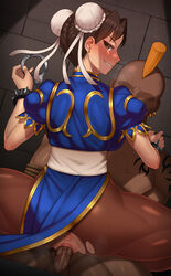 1girls absurdres brown_eyes brown_hair capcom chinese_clothes chun-li clothing cowgirl_position faceless_male female female_on_top female_rapist femdom hair_bun handcuffs male male_rape_victim mature_female mohawk nt00 pantyhose policewoman rape reverse_rape seductive_smile sex smile straight street_fighter tied_down torn_pantyhose vaginal_penetration