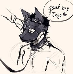 collar disembodied_hand dog_mask english_text human human_only jojo's_bizarre_adventure jotaro_kujo leash male male_only petplay sketch spiked_collar stardust_crusaders text