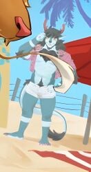 2_horns 9klipse abs aloha_shirt anthro anus ass balls barbel_(anatomy) beach beach_umbrella beard black_beard black_chest_hair black_hair black_nose bottomless brown_beard brown_chest_hair brown_hair brown_nose bulge butt_grab chest_fur chest_hair chest_tuft claws clothed clothing dominion_(nickad69) dragon eastern_dragon elbow_fur eye_patch eyebrows eyewear fangs foreskin fur genitals hand_on_butt hi_res horn humanoid_genitalia humanoid_penis looking_at_viewer looking_back male mammal multicolored_body muscular muscular_anthro muscular_male mythological_creature mythological_scalie mythology nariz_(nickad69) navel open_shirt parasol pattern_clothing pattern_shirt pattern_topwear pecs pink_tongue pubes public red_claws red_horn scalie shirt smile smiling_at_viewer smirk smirking_at_viewer solo standing tail tan_fur teeth topwear two_tone_body whiskers white_body white_eyebrows white_fur white_shorts yellow_eyes yellow_fur yellow_sclera
