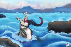 2021 3:2 anthro anthro_prey aquatic atlantic_spotted_dolphin black_tail blue_eyes bodily_fluids cetacean cum dipstick_tail dolphin dorsal_fin dragon duo ejaculation erection feral feral_pred fin flippin-rad genital_fluids genitals grey_body grey_fin hi_res koda_(flippin-rad) male male/male male_pred male_prey mammal markings mythological_creature mythological_scalie mythology no_sex oceanic_dolphin oral_vore penis red_tail_tip rock scalie sea soft_vore tail tail_markings toothed_whale vore water watermark white_legs
