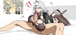 !? 1boy 69 ^^^ anger_vein ass back-seamed_legwear black_dress blue_flower blue_rose blush bodystocking boutonniere breasts brown_pantyhose clothed_female_nude_male cock_shock covered_nipples dress female flower grey_hair hair_ornament hairpin heart highres large_breasts large_penis long_hair looking_at_penis making_fun_of momo_sam no_shoes nude official_alternate_costume on_bed out_of_character paizuri pantyhose parted_lips penis penis_awe rose seamed_legwear short_hair single_hair_intake spoken_anger_vein straight testicles torn_bodystocking torn_clothes torn_pantyhose twitching uncensored veins veiny_penis wise_(soaring_crane)_(zenless_zone_zero) wise_(zenless_zone_zero) yellow_eyes yixuan_(trails_of_ink)_(zenless_zone_zero) yixuan_(zenless_zone_zero) zenless_zone_zero
