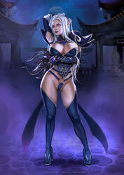 1girls big_breasts breasts cleavage evasolo female female_only large_breasts league_of_legends looking_at_viewer solo syndra thighhighs