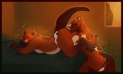 2023 anal anthro appaloosa appleseed_(interkos) armpit_hair armpit_tuft bangs beaver bed bedroom black_ear_tips black_markings blush blush_lines body_hair border breath brown_body brown_fur brown_markings brown_tail closed_eyes dark_border detailed_background dipstick_ears duo ear_markings equid equine feet fur furniture grabbing_sheets hair hand_on_hip head_tuft heart_symbol hi_res holding_hips horse interkos kinktober kneeling kneeling_on_ground lying lying_on_bed male male/male mammal mane markings membrane_(anatomy) moan motion_lines multicolored_ears on_bed on_front oral orange_body orange_fur orange_hair orange_mane overweight overweight_anthro overweight_male raised_tail reed_(bindog) rimming rodent sex shaking shivering sketchy smile tail tan_body tan_fur tan_markings toes tuft warm_colors warm_lighting webbed_feet white_markings window yellow_lighting