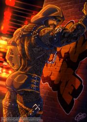 african african_male ass back_muscles cabaret_bara cabaret_bara_series chains criminal dark-skinned_male dark_skin darryl_(cabaret_bara) do_crime_(cabaret_bara) harness hood male male_only melanin muscles muscular muscular_male orange pecs punk tattoos twitter_user_oc