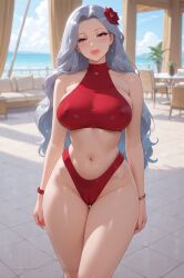 1girls ai_generated bracelet bursting_breasts cameltoe earrings floor flower_in_hair furniture large_breasts narrow_waist nipple_bulge ocean_background panties potted_plant resort rgomez007 silver_hair skindentation sportswear stable_diffusion standing thick_lips thick_thighs tiles turtleneck turtleneck_crop_top wide_hips