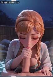 ai_generated animated anna_(frozen) bathrobe blowjob clothing erect_nipples erect_nipples_under_clothes fellatio frozen_(film) medium_breasts onsen oral_sex redkitty sex sound tagme video water