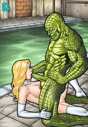 anthro balls blonde_hair blowjob breasts crocodile crocodilian crossover dc dc_comics emma_frost fellatio female green_skin human insertion interspecies killer_croc leandro_comics legs legs_apart legs_held_open lizardman looking_at_partner looking_down lying lying_down lying_on_back male male_on_top marvel marvel_comics mutant nipples on_back on_top oral oral_insertion oral_sex penis reptile reptile_humanoid scalie sewer sex sharp_teeth sitting sitting_on_person teeth testicles waylon_jones x-men