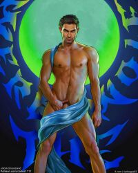 abs actor biceps bulge carlos_gzz caucasian caucasian_male covering_crotch derek_hale in_character looking_at_viewer male male_only muscles muscular muscular_male pecs penis_peak teen_wolf thick_thighs tyler_hoechlin