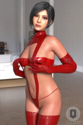 3d_(artwork) 3d_model 3d_render ada_wong ada_wong_(adriana) asian asian_female black_hair bodysuit bondage_gear brown_eyes chinese_female collar elbow_gloves female fishnet_bodysuit fishnets fit_female gloves inside latex latex_clothing latex_gloves latex_thighhighs leather linvingroom looking_at_viewer qartix red_gloves red_latex resident_evil resident_evil_4 resident_evil_4_remake ring_collar short_hair thighhighs