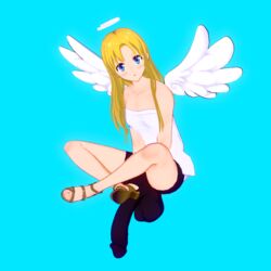 1futa angel balls big_penis blonde_hair blue_eyes bulge crimvael futa_only futanari halo huge_balls huge_cock ishuzoku_reviewers koikatsu papermoon_(artist) penis penis_bulge penis_under_clothes solo solo_futa tight_underwear wings