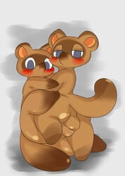 2020 animal_crossing anthro ass backsack balls barefoot blush brother brown_balls brown_body brown_fur brown_nose brown_tail bubble_butt canid canine fur genitals grey_background grey_eyes half-closed_eyes hi_res hug incest looking_at_viewer male male/male mammal narrowed_eyes nintendo nude presenting presenting_hindquarters procyonid raccoon raccoon_dog raised_leg round_ears sibling simple_background thick_thighs timmy_nook tommy_nook twins video_games wide_hips young 猫撫結月