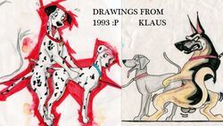 101_dalmatians 1990s 1993 20th_century canine disney dog female feral fur klaus_doberman male mammal penis perdita pongo straight testicles