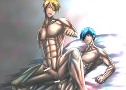 2boys abs anal blonde_hair blue_eyes blue_hair ciel_phantomhive eye_patch finni finnian hairclip kuroshitsuji multiple_boys muscle penis yaoi