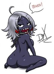 ass breasts chain_chomp dark_skin darkpandax looking_back mario_(series) nintendo nude personification sharp_teeth sideboob straight_hair white_hair