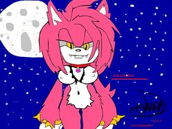 2012 amy_rose amy_rose_the_werehog black_nose breasts color ears exposed_breasts eyes female female_only front_view fur furry furry_breasts furry_ears hair looking_at_viewer monkeyxflash moon night nipples nokcix nose open_eyes paint pink_fur pink_hair pointy_ears sega solo sonic_(series) sonic_unleashed standing werehog white_fur yellow_eyes