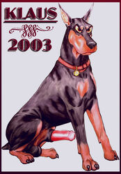 1boy 2003 canine collar disney doberman dog domestic_dog feral klaus_doberman male male_only mammal oliver_and_company penis roscoe_(disney) sitting solo solo_male tagme