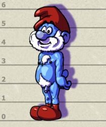 1boy animated ass balls blue_skin butt flaccid footwear foreskin full_body glans lineup male male_only mugshot nude nude_male old_man older_male papa_smurf partially_retracted_foreskin penis pose pubic_hair shoes smurf tagme the_smurfs uncut