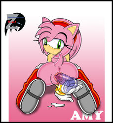 amy_rose beige_skin color cum dildo female female_only fur furry hedgehog looking_at_viewer looking_back mammal pink_fur presenting sex_toy solo sonic_(series) zetar02