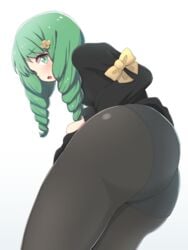 1girls angu_tanuki ass ass_focus clothed_female fire_emblem fire_emblem:_three_houses flayn_(fire_emblem) green_eyes green_hair looking_back nabatean_(fire_emblem) nintendo solo tights