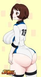 1girls 2019 alternate_breast_size alternate_outfit ass ass_hanging_out_of_shorts athletic big_ass big_breasts big_butt blush booty_shorts breasts brown_eyes brown_hair brunette comic english_text female female_only gloria_(pokemon) huge_ass huge_breasts huge_butt human_only jay-marvel large_breasts nintendo nipple_bulge patreon pokemon pokemon_ss short_shorts shorts smile solo source_request sports_uniform text thick thick_thighs thighhighs watermark