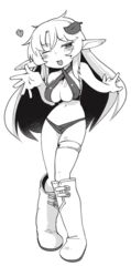 black_and_white boots breasts clothed clothing edit elf elma_(ishuzoku_reviewers) female heart ishuzoku_reviewers leaf leaf_on_head manga masha thigh_strap