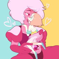 4_hearts blush closed_eyes cocoachicken couple diamond_authority female female_only fingering gem_(species) heart kissing lipstick_mark looking_at_another mini_giantess pearl_(steven_universe) pink_diamond_(steven_universe) pink_dress pink_eyes pink_gloves pink_hair pink_lipstick pink_skin rubbing_pussy short_hair size_difference steven_universe thick_lips tongue_kiss tongue_out white_skin yuri