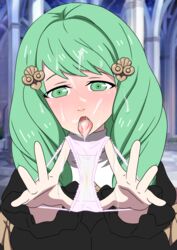 1girls bukkake cum cum_in_mouth cum_on_face fire_emblem fire_emblem:_three_houses flayn_(fire_emblem) green_eyes green_hair kyodori_(oyogume) nabatean_(fire_emblem) nintendo open_mouth panties solo tongue_out