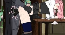 1boy against_table ambiguous_penetration blush brk55555 byleth_(fire_emblem) byleth_(fire_emblem)_(male) caught doggy_style female fire_emblem fire_emblem:_three_houses flayn_(fire_emblem) grabbing_from_behind hilda_valentine_goneril male multiple_girls nabatean_(fire_emblem) nintendo pink_hair sex sothis_(fire_emblem) standing standing_sex voyeur watching