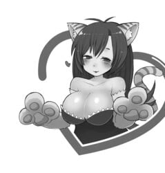 black_and_white blush breasts edit feline female heart ishuzoku_reviewers manga masha mii_(ishuzoku_reviewers) paws