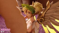 3d big_penis blonde_hair blowjob deesee3d mercy overwatch winged_victory_mercy