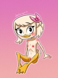 accessory anatid anseriform anthro avian bird disney duck ducktales ducktales_(2017) female furry hair_accessory hair_ribbon hi_res jentangala_(artist) nipples pac-man_eyes pussy ribbons webby_vanderquack