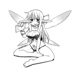 aloe_(ishuzoku_reviewers) black_and_white clothed clothing edit fairy female ishuzoku_reviewers manga masha piercing ruler tattoo