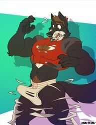 2019 5_fingers abs anthro beard biceps big_muscles black_body black_claws black_fur black_nose black_pawpads black_penis body_hair bottomwear brown_eyes brown_hair bulge canid canine canis chest_hair claws clothing erection facial_hair fingers fur genitals growth hair happy_trail jockstrap kihu male male_only mammal multicolored_body multicolored_fur muscle_growth muscular muscular_male nex_anima_canis pawpads pecs penis penis_base quads shirt shorts simple_background solo sportswear standing t-shirt tenting topwear torn_bottomwear torn_clothing torn_topwear two_tone_body two_tone_fur underwear white_body white_fur wolf