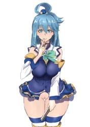 1girls absolute_territory aqua_(konosuba) bare_shoulders blue_eyes blue_hair blue_skirt breasts detached_sleeves eyebrows_visible_through_hair fan female finger_to_mouth folding_fan high_resolution kono_subarashii_sekai_ni_shukufuku_wo! kuensan00 large_breasts long_hair looking_at_viewer parted_lips pussy skirt solo thick_thighs thigh_gap thighhighs thighs uncensored very_high_resolution white_background white_legwear